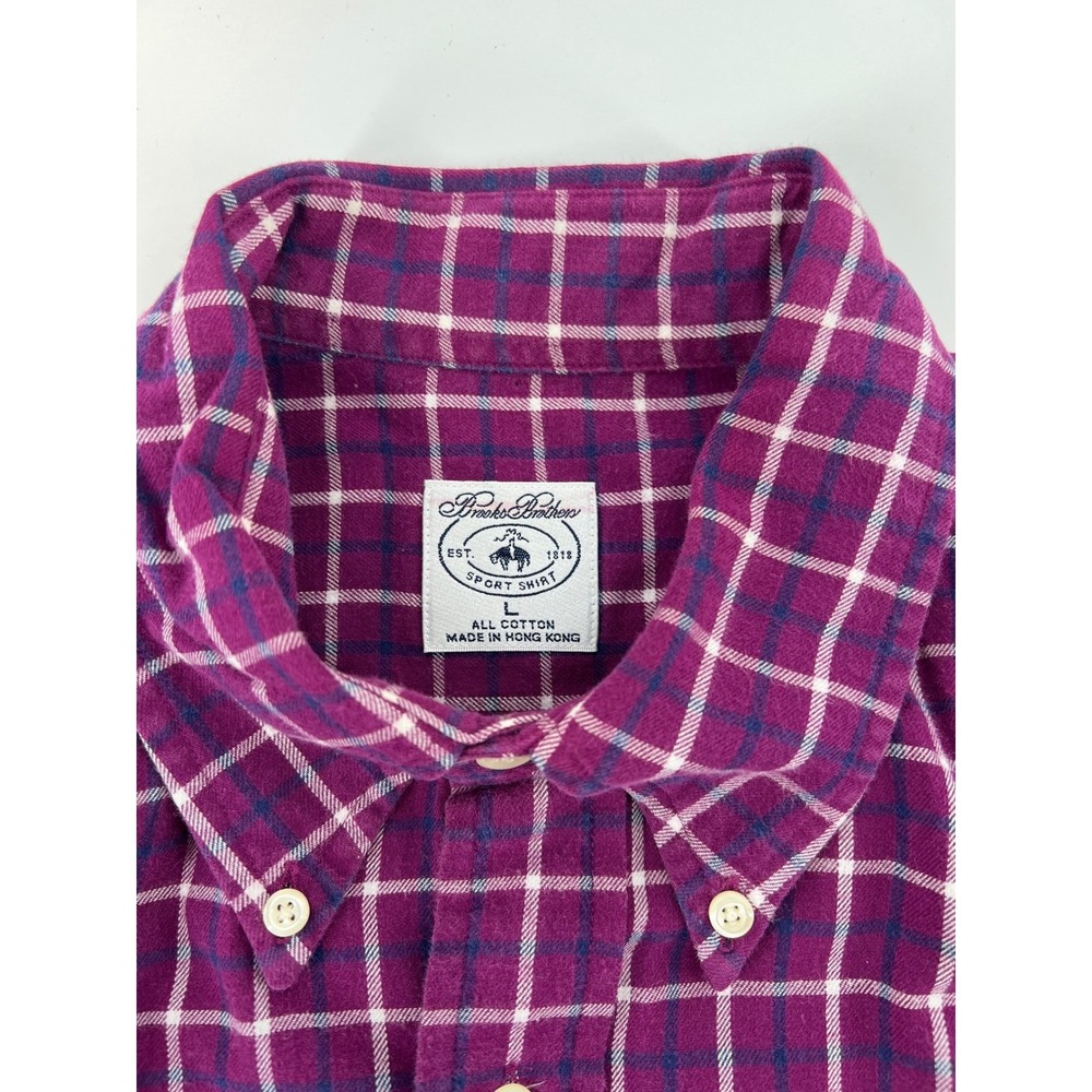 Vintage Brooks Brothers Purple Plaid Flannel Button Down Shirt Large Cotton - Picture 2 of 7